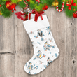 Winter Birds Pine Braches Leaves And Holly Berries Christmas Stocking