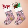 Winter Holiday Hand Drawn Cookies With Fruits Leafs Pink Background Christmas Stocking