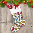 Colorful Doodle Traditional Ornatement On Trees Candles Stars And Mittens Christmas Stocking