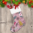 Winter Holiday Hand Drawn Cookies With Fruits Leafs Pink Background Christmas Stocking