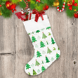Green Cute Christmas Trees On White Christmas Stocking