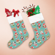 Cartoon Dogs In Hats And Scarfs On Blue Christmas Stocking