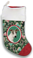 Whippet Fawn Brindle Portrait Tree Candy Cane Christmas Stocking Christmas Gift Red And Green