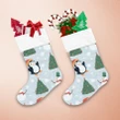 Theme Christmas Happiness Baby Penguins With Falling Snow Christmas Stocking