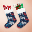Christmas Winter With Deer Blue Vintage Background Christmas Stocking