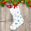 Aqua Blue Tree Branches And Bells Pattern Let It Snow Christmas Stocking