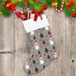Happy Snowman And Xmas Tree On Gray Background Christmas Stocking