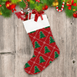 Green Christmas Trees And Snowflakes On Red Background Christmas Stocking