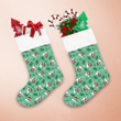 Cartoon French Bulldog Holly Berry And Leaves On Green Background Christmas Stocking