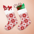 Pixel Art Bright Tartan Plaid Snowflakes In Red And White Colors Christmas Stocking
