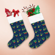 Funny Green Reindeer Face And Holly Berries Pattern Christmas Stocking