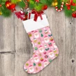 Cute Santa Claus And Christmas Elements On Pink Design Christmas Stocking