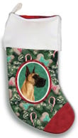 Great Dane Fawn Cropped Christmas Stocking Christmas Gift Red And Green Tree Candy Cane