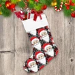 Hand Drawn Christmas Pattern Of Santa Face On Striped Background Christmas Stocking
