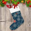 Shiny Snowflakes Doodle Style On Dark Blue Background Christmas Stocking