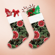 Red Dahlia Flowers With Christmas Berries Christmas Stocking