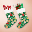 Separate Shaped Of Gingerbread Cookies Green Background Christmas Stocking