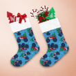 Illustrated Monster Truck Cars With Christmas Tree On Blue Background Christmas Stocking