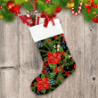 Lively Christmas Garden With Red Flower Branches And Snowflakes Christmas Stocking