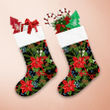 Lively Christmas Garden With Red Flower Branches And Snowflakes Christmas Stocking