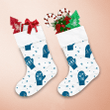 White Xmas Pattern With Blue Snowflakes And Tree Mittens Christmas Stocking