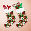 Colorblocks Patchwork Style With Bell Tree Deer And Santa Claus Christmas Stocking