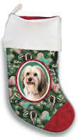 Tibetan Terrier Cream Portrait Tree Candy Cane Christmas Stocking Christmas Gift Red And Green