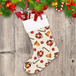 Plaid Background With Red Cup Bells And Candy Canes Pattern Christmas Stocking