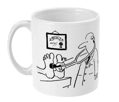 A Doctor Checks His Patient's Feet By Stethoscope Coffee Mug