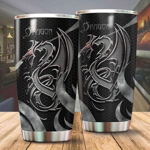 Dragon & Dungeon Tattoo Stainless Steel Tumbler Cup 20 oz - Travel Mug - Colorful