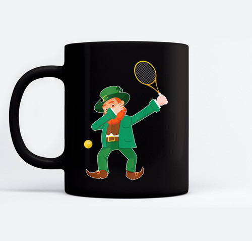 Dabbing Leprechaun Play Tennis St Patricks Day Black Mugs