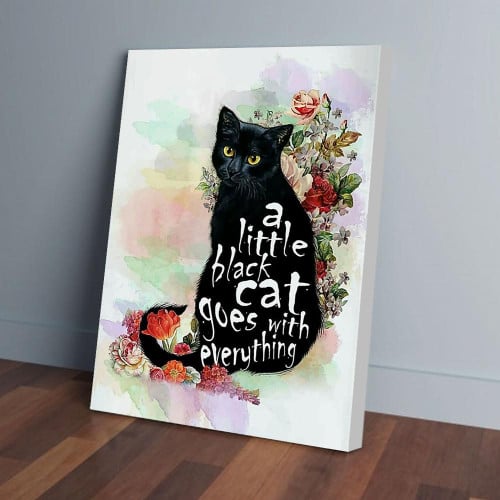 A Little Black Cat Goes With Everything Painting Art Cat Flower Matte Canvas