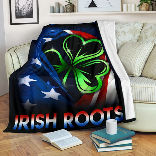 Irish Roots Usa Flag Clover Fleece Blanket Gift Fleece Blanket