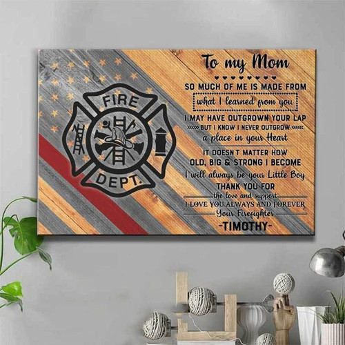 [Personalized Name] To My Mom Firefighter Emblem -Gift For Mother - Personalized Canvas Print