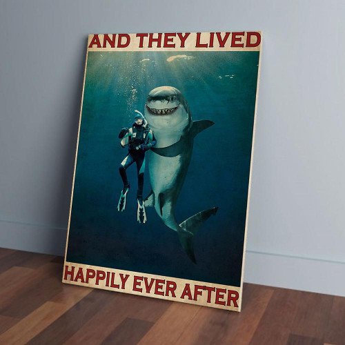 And They Lived Happily Ever After Shark And Diver Matte Canvas