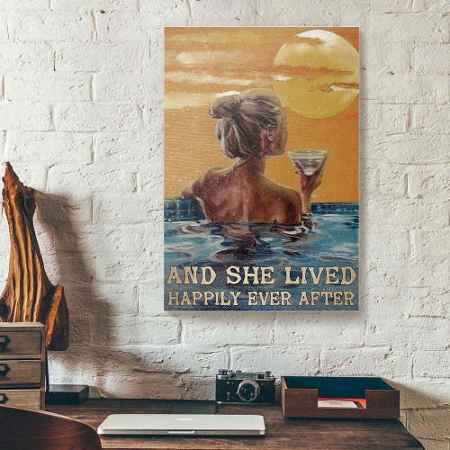 And She Lived Happily Ever After Drinking Swimming Painting Matte Canvas