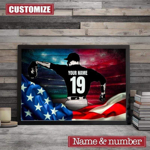 2 Baseball Player Flag American Custom Name & Number Canvas Prints