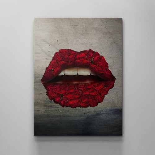 Rose Lips Kissing Passionate Motivational Canvas Print - Wall Art Decor