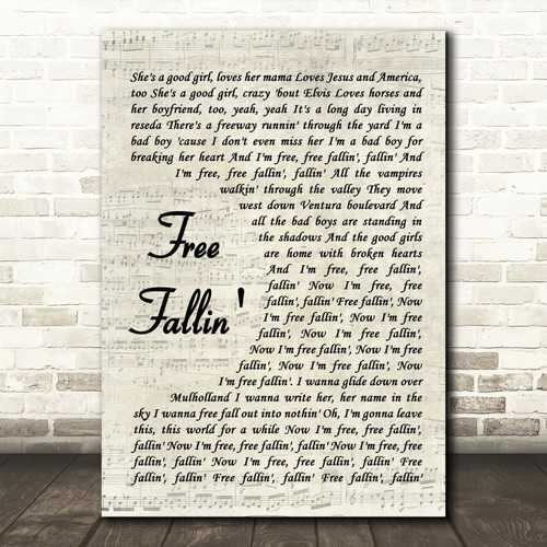Tom Petty Free Fallin' Vintage Script Song Lyric Quote Music Poster Print - Canvas Print Wall Art Decor