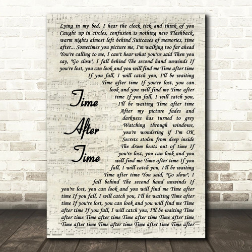 Cyndi Lauper Time After Time Vintage Script Song Lyric Quote Print - Canvas Print Wall Art Decor