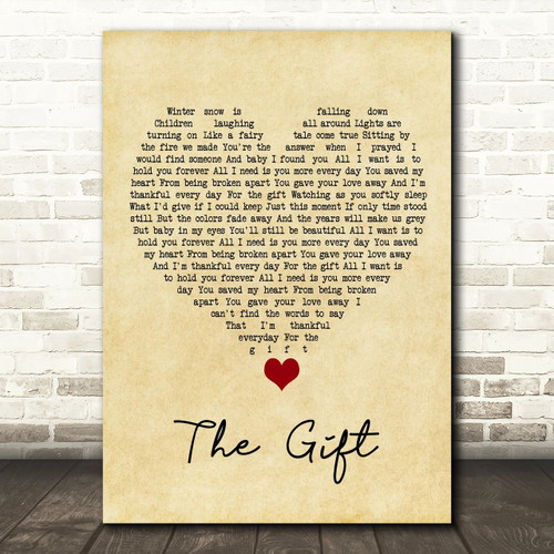 Jim Brickman The Gift Vintage Heart Song Lyric Quote Music Poster Print - Canvas Print Wall Art Decor