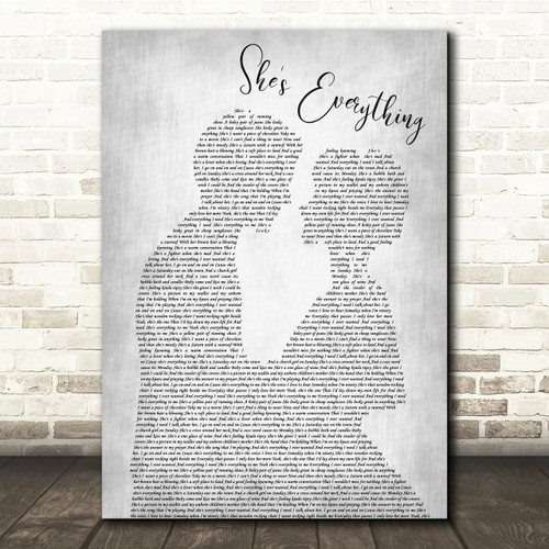 Brad Paisley She's Everything Man Lady Bride Groom Wedding Grey Song Lyric Quote Music Poster Print - Canvas Print Wall Art Decor