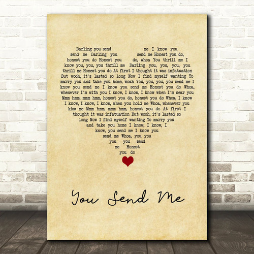 Sam Cooke You Send Me Vintage Heart Song Lyric Quote Music Poster Print - Canvas Print Wall Art Decor