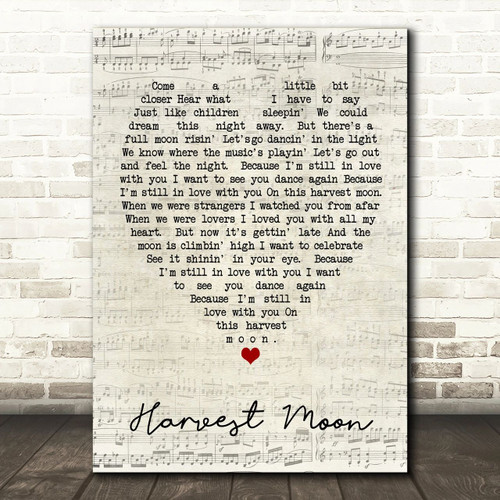 Harvest Moon Neil Young Script Heart Song Lyric Print - Canvas Print Wall Art Decor