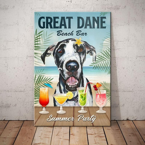 Great Dane Dog Canvas And Poster Beach Bar, Summer Party - Art Print - Home Decor - Room Decor - Wall Art
