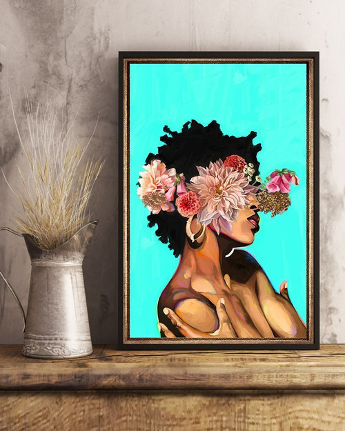 African - Black Art - Beautiful Black Woman With Flower Head - Bbw Vertical Canvas And Poster - Wall Decor Visual Art