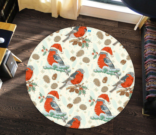 3D Bird Wearing Hat 66016 Christmas Round Rug - Round Carpet Home Decor Xmas