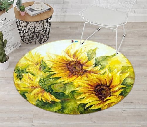 3D Sunflowers Painting 4 Round Rug - Round Carpet Home Decor