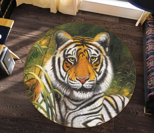 3D Scary Tiger Portrait Round Rug - Round Carpet Home Decor