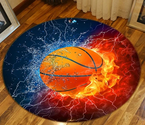 3D Ice Fire Basketball 72244 Round Rug - Round Carpet Home Decor